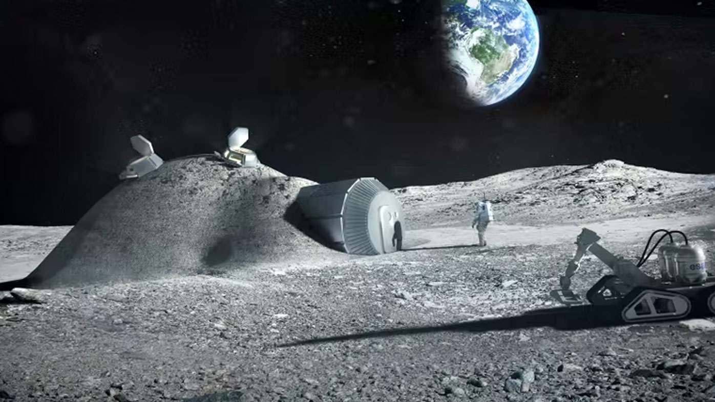 A rendering from the European Space Agency depicting future settlements on the moon.