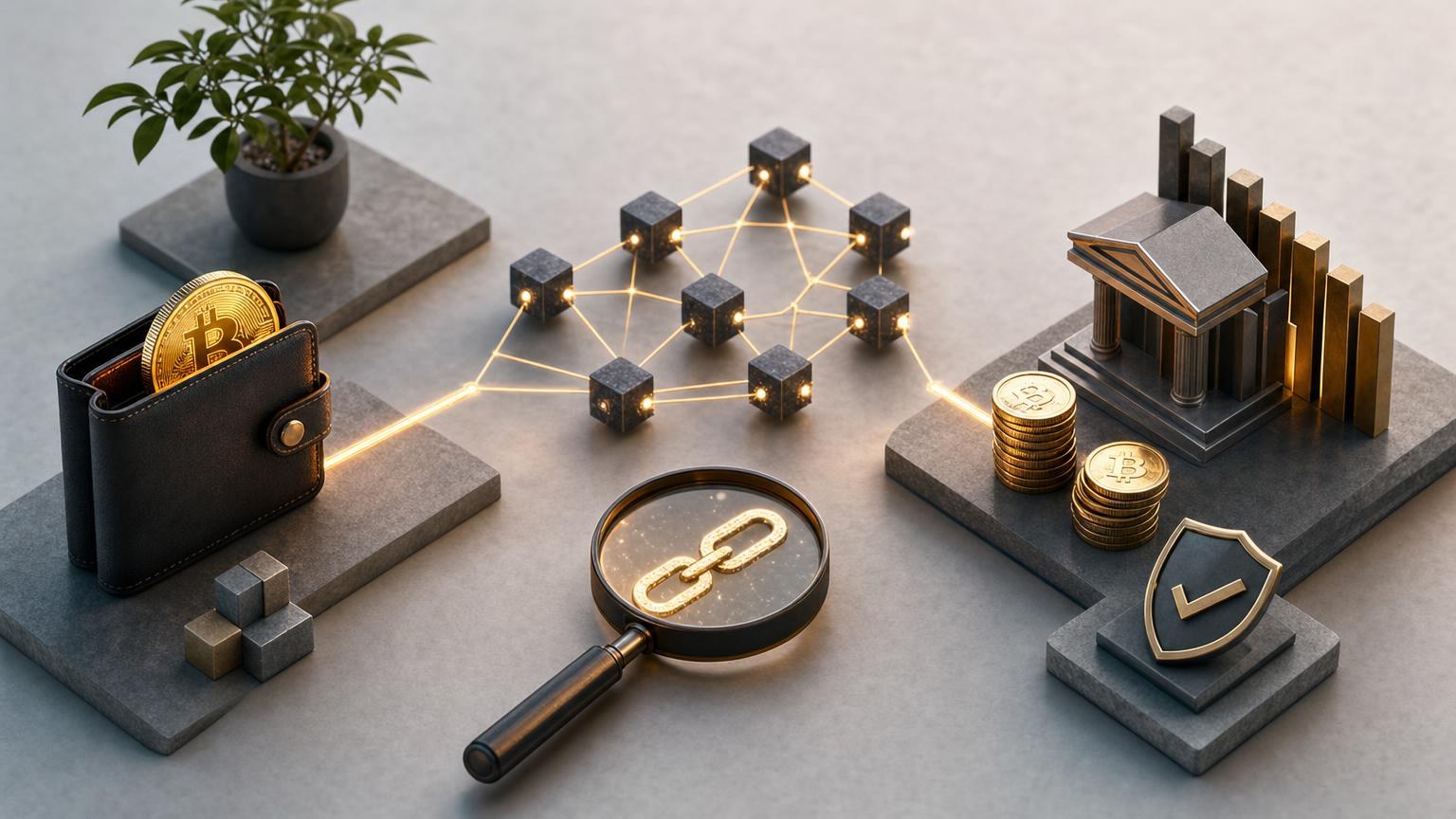 A Bitcoin transaction hash being checked against the recipient address, amount, network fee, confirmation count, and exchange order status