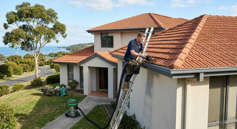 Professional gutter cleaning with vacuum on the Mornington Peninsula